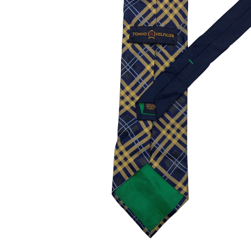 Bundle 2 Tommy Hilfiger‎ Mens Yellow Navy Silk Neckties Striped Plaid 57.5"L - Picture 8 of 11